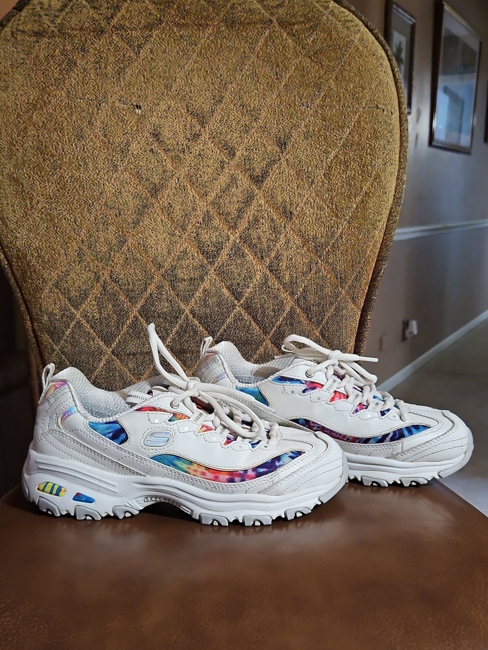 Skechers D'Lites Summer Fiesta Lace Up Sneakers Running Shoes Wide Fit Tie-Dye